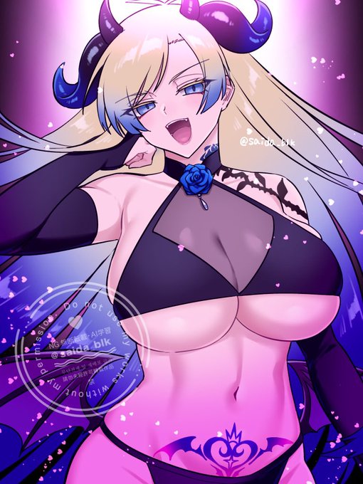 big breasts, blonde hair, blue hair, blue lock, breasts bigger than head, demon, demon girl, femlock, gender transformation, michael kaiser, pale skin, pubibarely contained breasts, pubic tattoo, rule 63, waist, womb tattoo