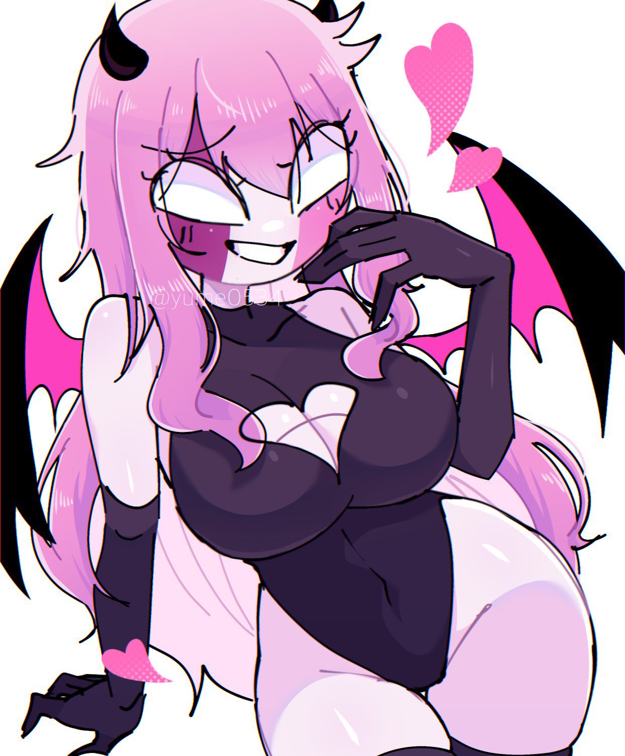 1girls, breasts, demon girl, friday night funkin, friday night funkin mod, pink hair, sarvente (dokki.doodlez), sarvente (friday night funkin), simple background, thighhighs, white background, wings, yume0534