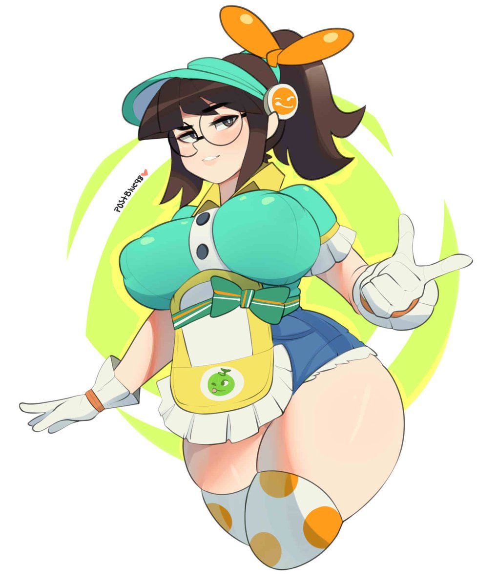 1girls, 2d, 5 fingers, areola bulge, asian, ass, big areola, big ass, big breasts, big nipples, blue shorts, bow tie, breasts, brown eyes, brown hair, cap, clothed, clothing, eyelashes, eyewear, female, female only, fully clothed, gigantic ass, gigantic breasts, glasses, gloves, hat, hips, huge ass, huge breasts, huge butt, human, human only, humanoid, large breasts, light skin, light-skinned female, mei (overwatch), nipple bulge, not furry, overwatch, pale skin, pale-skinned female, pointing, ponytail, postblue98, shorts, simple background, solo, teeth, thick, thick thighs, thighs, white background, wide hips, yellow background