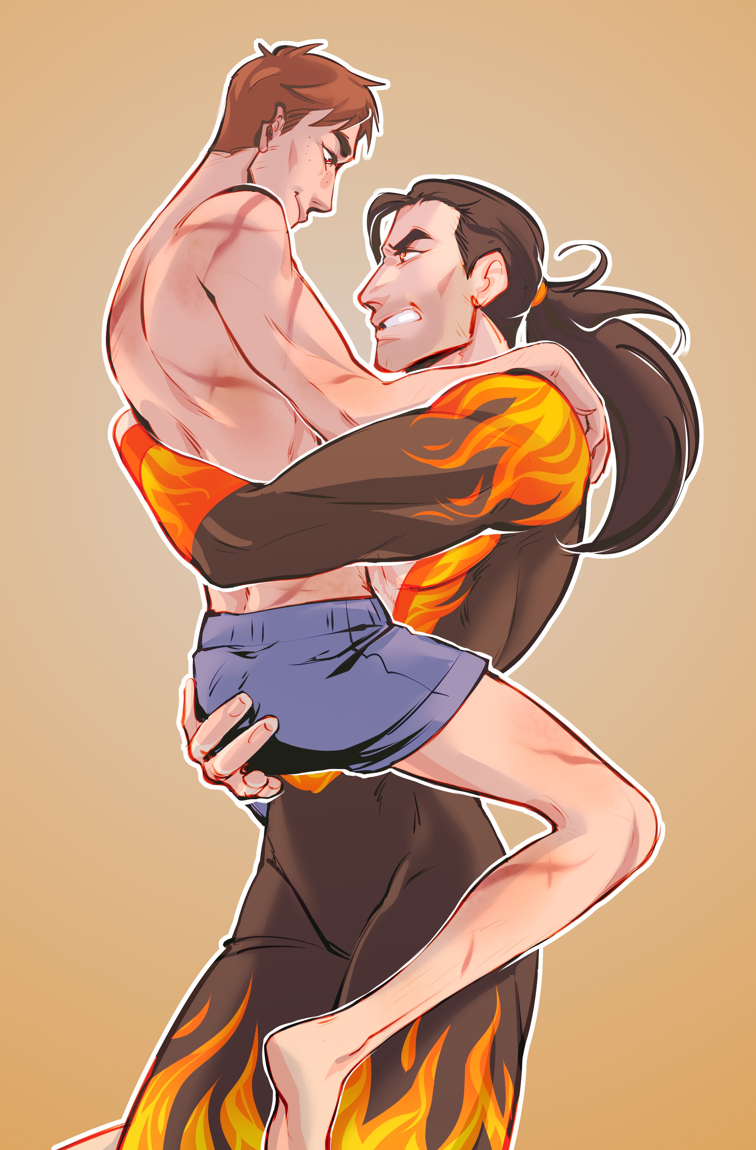dispatch (game), flambae, gay, gendiaxl29, robert robertson, shirtless, size difference, underwear, yaoi