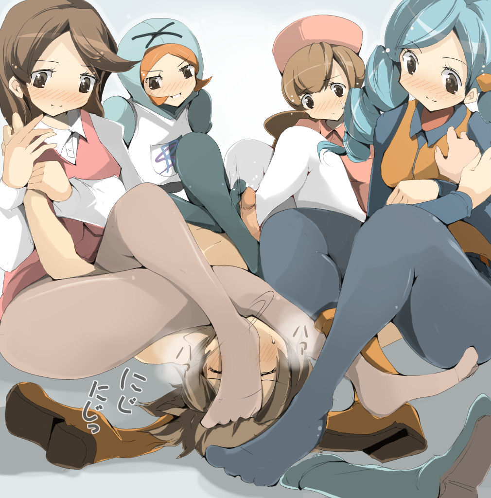 1boy 4girls ace_trainer_(pokemon) ace_trainer_(pokemon_bw) blue_hair blush boots boots_removed brown_eyes brown_hair clerk_(pokemon) clothed clothed_female clothing domination feet female female_team_plasma_grunt female_team_plasma_grunt_(pokemon_bw) femdom foot_fetish foot_on_face footbang footjob footjob_with_legwear hilbert_(pokemon) human human_only japanese_text male malesub multiple_girls nintendo npc_trainer nurse nurse_(pokemon) penis plasma_grunt pokemon pokemon_bw red_hair shoes small_penis smell straight team_plasma team_plasma_grunt team_plasma_grunt_(female) team_plasma_grunt_(pokemon_bw) thick_thighs wide_hips zinger_(excess_m)