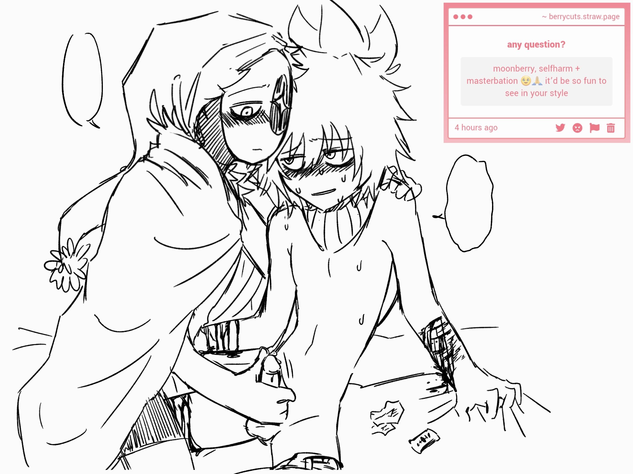 astro (dandy's world), bl9edings, dandy's world, gore, handjob, pvarasites, seki, self harm, self harm scars, sprout (dandy's world), yaoi