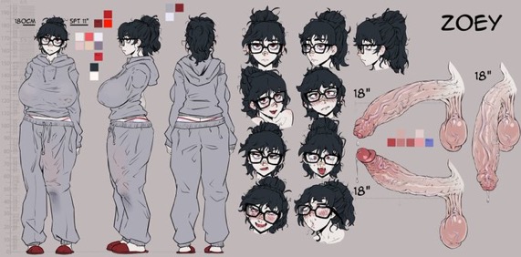 1futa, artist name, artist request, better version at source, big breasts, big penis, black hair, breasts, bulge, bulge down leg, bulge under clothes, character sheet, flustered, futanari, glasses, gooner, horny, huge breasts, huge cock, long penis, lowres, massive penis, measurements, original, original character, panoptes616, pants, penis, penis chart, sagging balls, slippers, sweatpants, uncensored, veiny penis