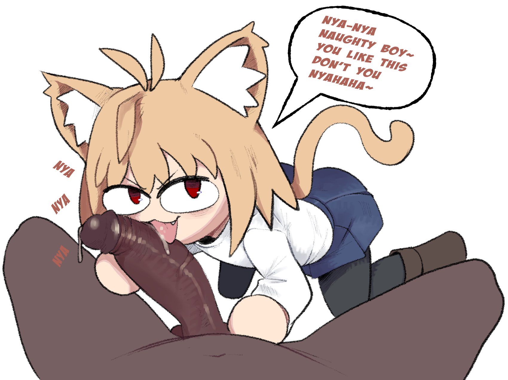 2026, 2d, animal ears, animal humanoid, anthro, before oral, big penis, blonde hair, cat ears, cat girl, cat tail, catgirl, clothed, clothed female, clothed female nude male, clothing, cock, dark penis, dark skin, dark-skinned male, dick, dirty talk, english, english text, feline, female, first person view, flat chest, fully clothed, furry, huge cock, huge penis, imminent oral, interracial, large penis, licking, licking penis, light skin, light-skinned female, looking at viewer, male, melty blood, meweeze, naked, naked male, neco-arc, nude, nude male, on knees, penis, plain background, pov, precum, red eyes, saliva, saliva on penis, skirt, small female, smaller female, straight, tail, teasing, text, tongue, tongue out, tsukihime, twitter link, white background