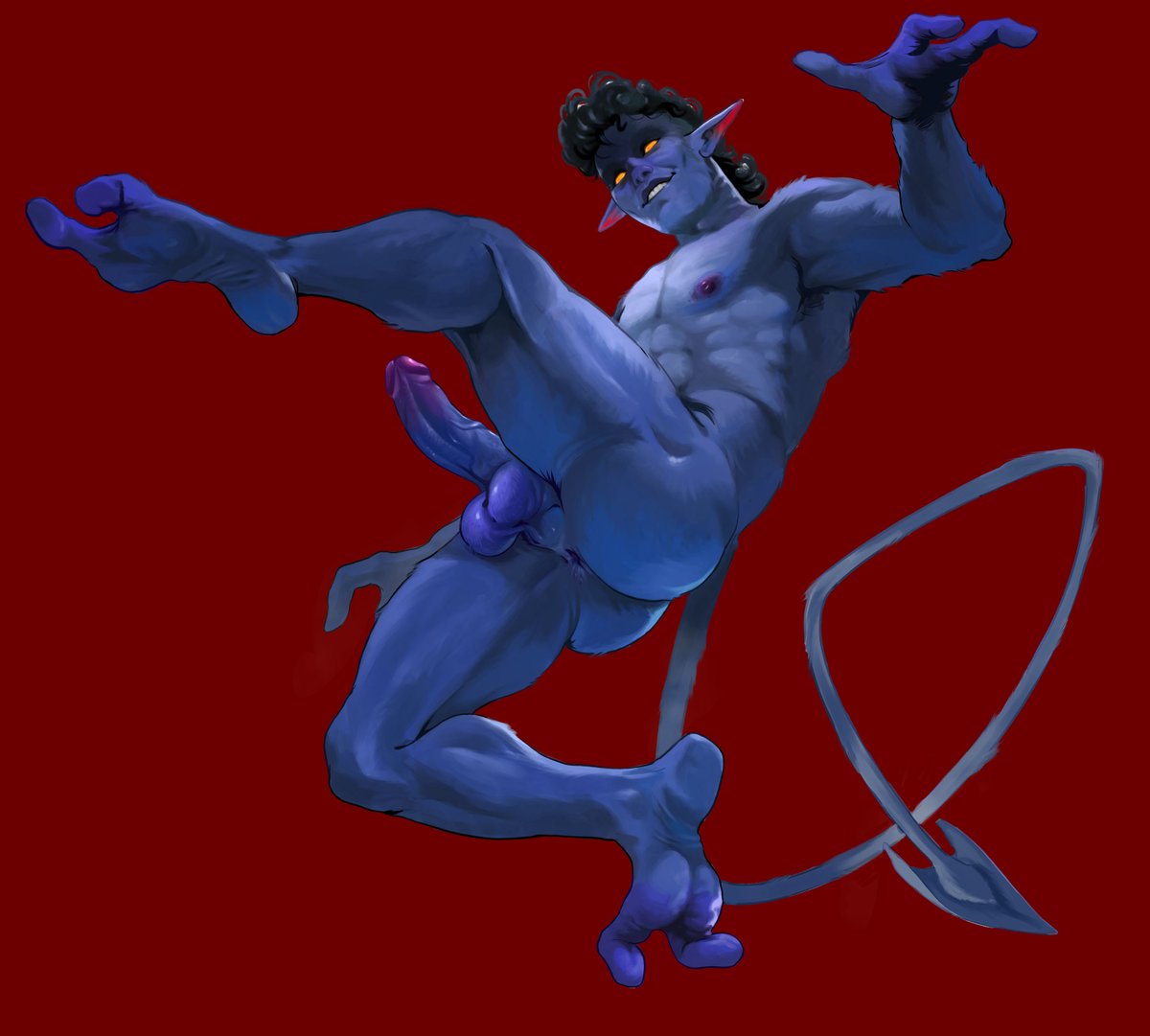 1boy, ass, big ass, big butt, big penis, blue skin, bubble ass, bubble butt, cock, dick, edgarflaggart, male, male only, marvel, marvel comics, nightcrawler, penis, round ass, round butt, solo, tail, x-men