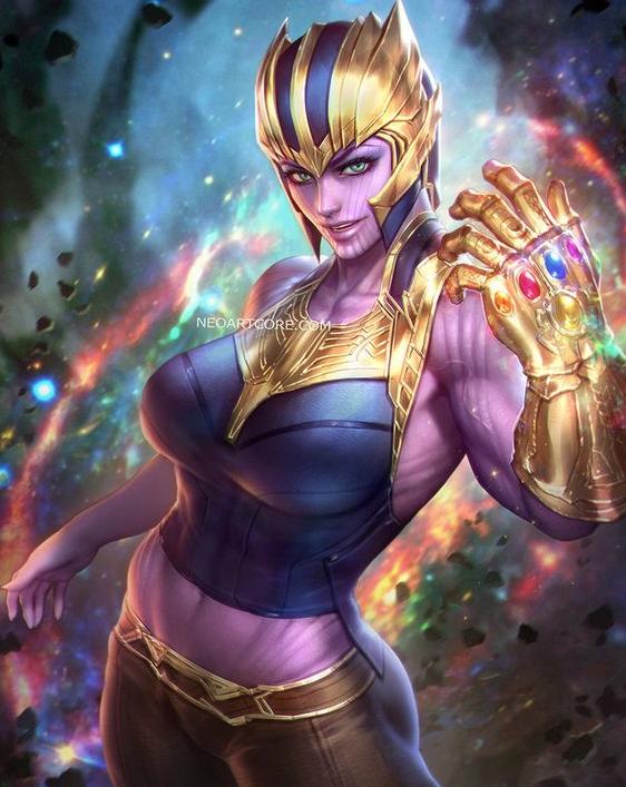 1girls 2d abs alien alien_girl armpits avengers avengers:_infinity_war belly blue_eyes eye_contact eyelashes female female_only gauntlet genderswap genderswap_(mtf) glowing grey_eyes helmet humanoid infinity_gauntlet looking_at_viewer marvel marvel_cinematic_universe marvel_comics midriff navel neoartcore pants pose purple-skinned_female purple_skin rule_63 shirt solo standing tank_top text thanos thick_thighs watermark