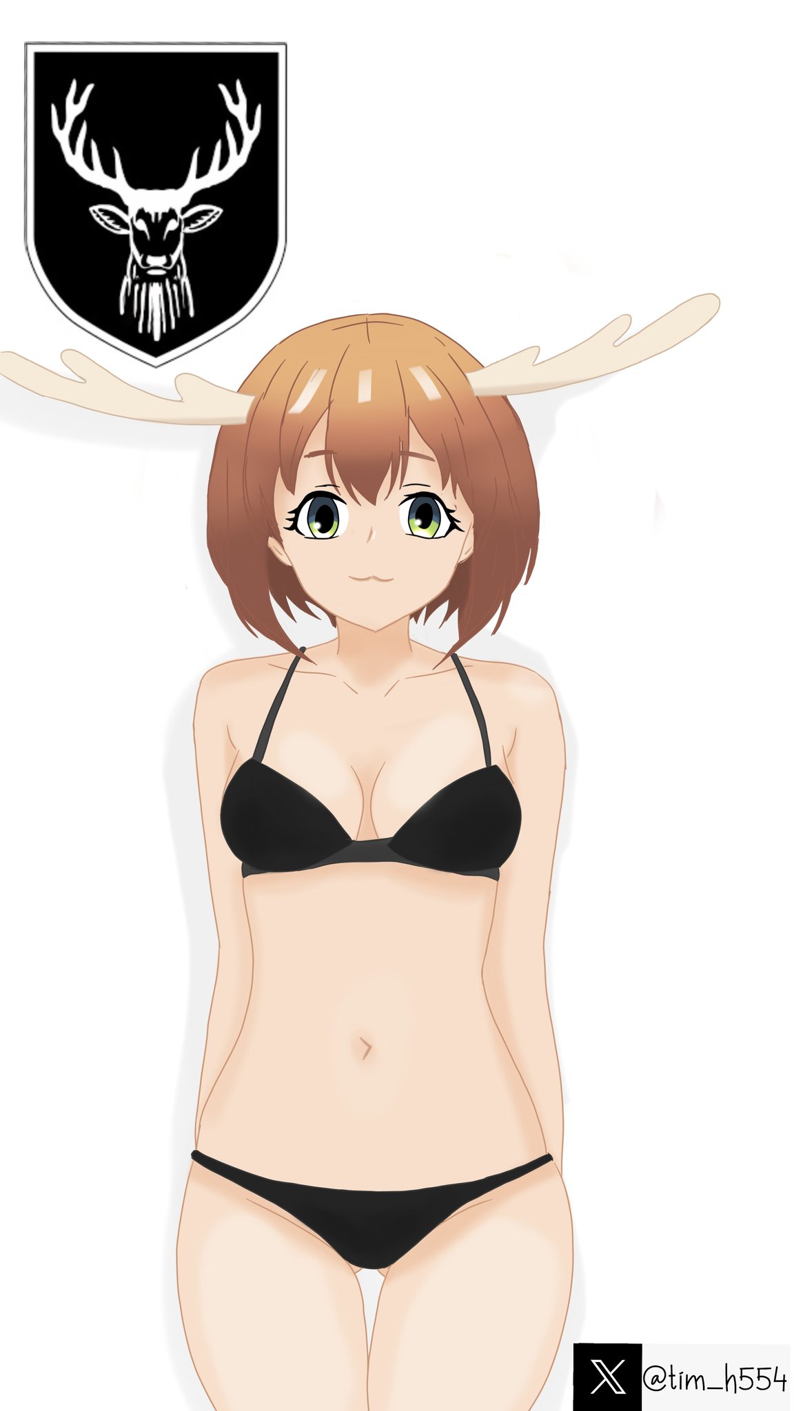 :3 black_underwear bra coat deer deer_girl deer_horns furry green_eyes horn horns my_deer_friend_nokotan tim_heyderich twitter_username underwear uwu waffen-ss