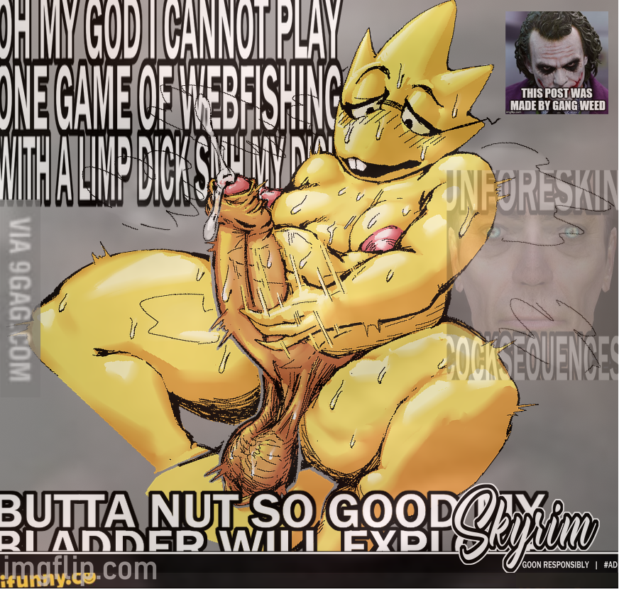 alphys anthro areola balls batman_(series) bodily_fluids breasts buckteeth cum erection eyewear foreskin g-man general_proton genital_fluids genitals glasses gynomorph half-life intersex masturbation meme nipples nude penis reptile saggy_balls scalie shitpost slightly_chubby solo sweat teeth the_joker undertale undertale_(series)