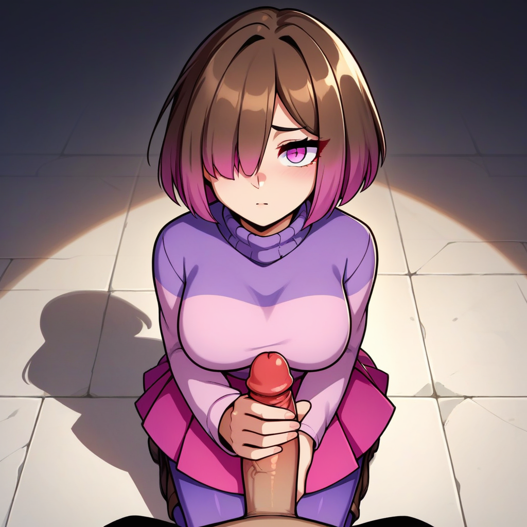 ai_generated bete_noire glitchtale handjob pink_eyes skirt stable_diffusion tight_pants undertale