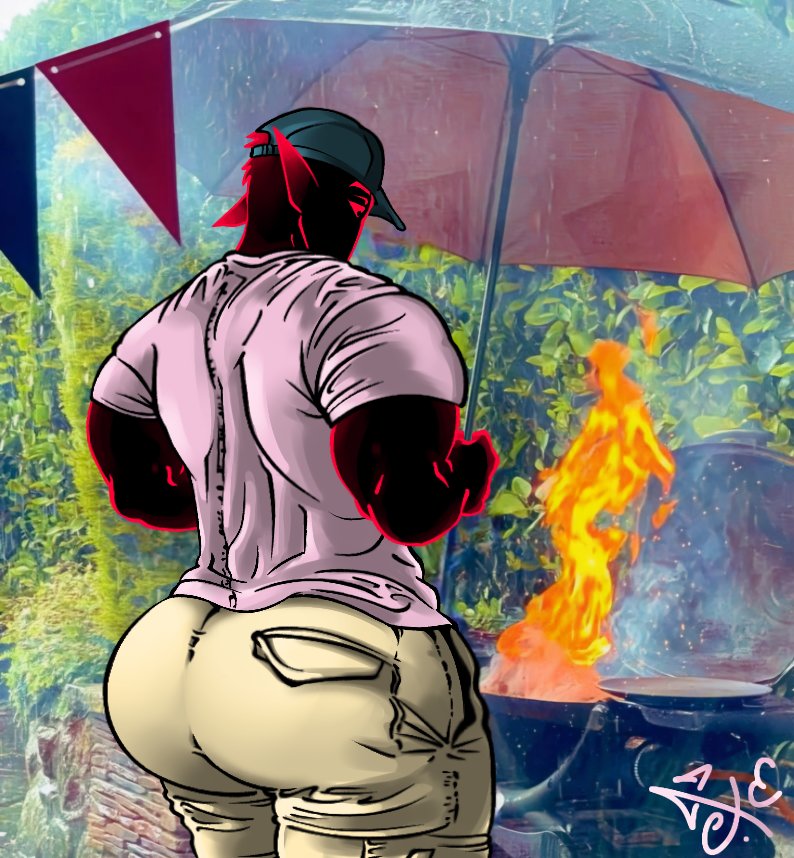 1boy beefy_demon_acc big_ass big_ass_(male) big_butt demon ethan_(beefy_demon_acc) huge_ass huge_butt khaki_pants male male_only meme solo solo_male tight_pants