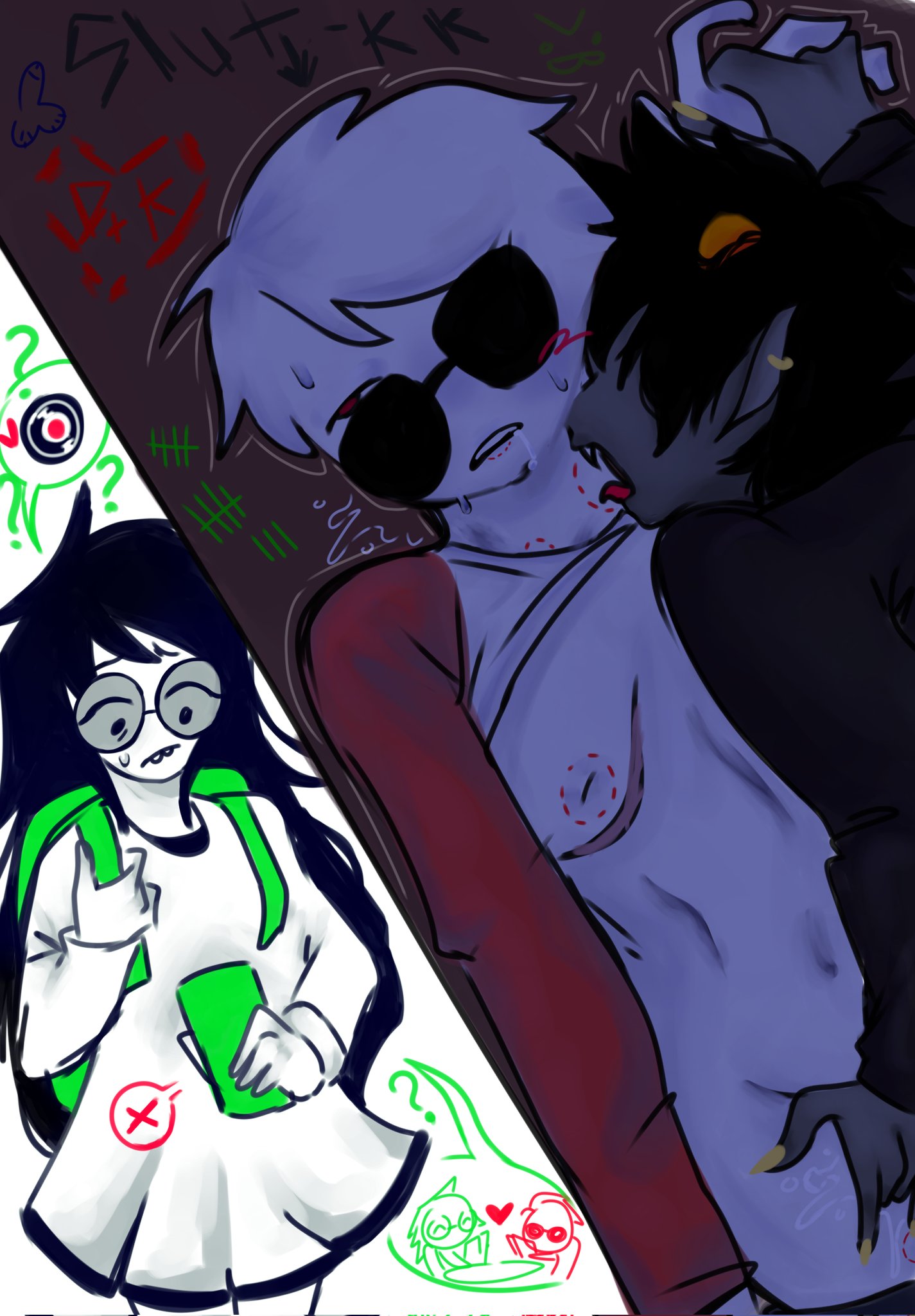 1girls 2boys alien alien_humanoid aradidnt bite bite_mark biting black_hair black_hair_female black_hair_male cheating color colored colored_skin cuntboy dave_strider drooling female glasses grey_skin handholding headgear headwear holding_hands homestuck homestuck_troll horn horns humanoid intersex jade_harley karkat_vantas long_hair long_hair_female long_sleeve_shirt long_sleeves male netorare ntr partially_clothed partially_clothed_male shades shirt_only short_hair short_hair_male sunglasses tail troll