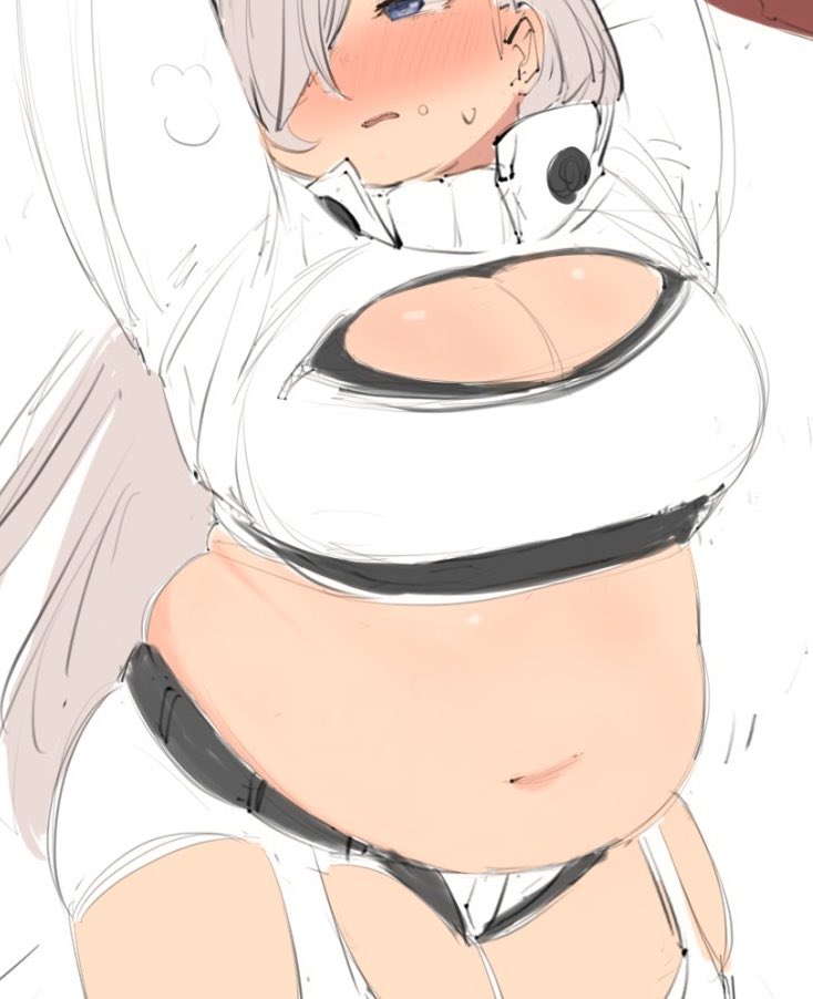 arknights aurora_(arknights) b45ui bbw bear_girl big_belly blush boob_window chubby fat fat_female fat_fetish overweight overweight_female sweat weight_gain