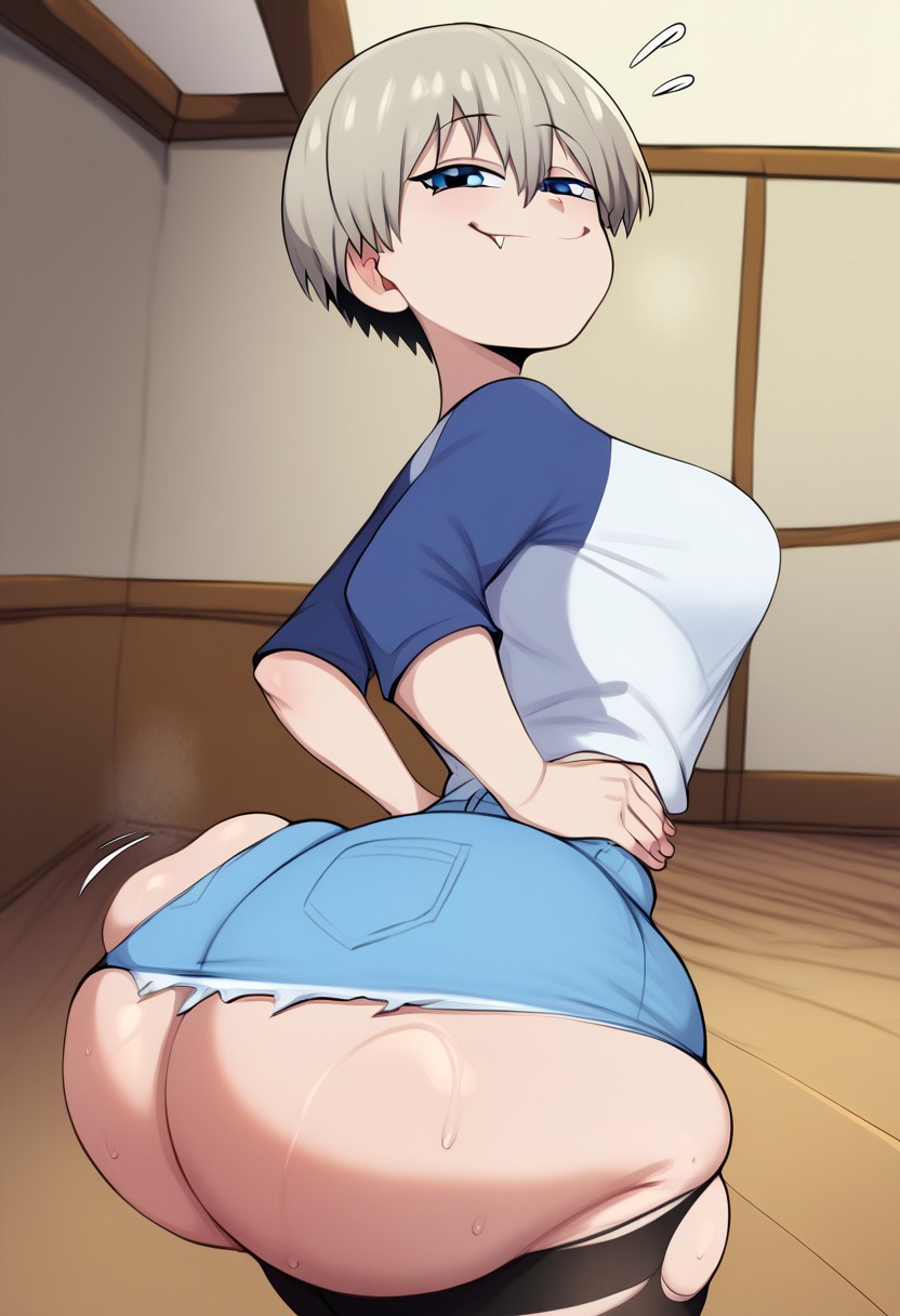 ai_generated ass_focus big_ass bottom_heavy bubble_ass bubble_butt fat_ass grin ripped_clothing slasive smile smug teasing useless_clothing uzaki-chan_wa_asobitai! uzaki_hana