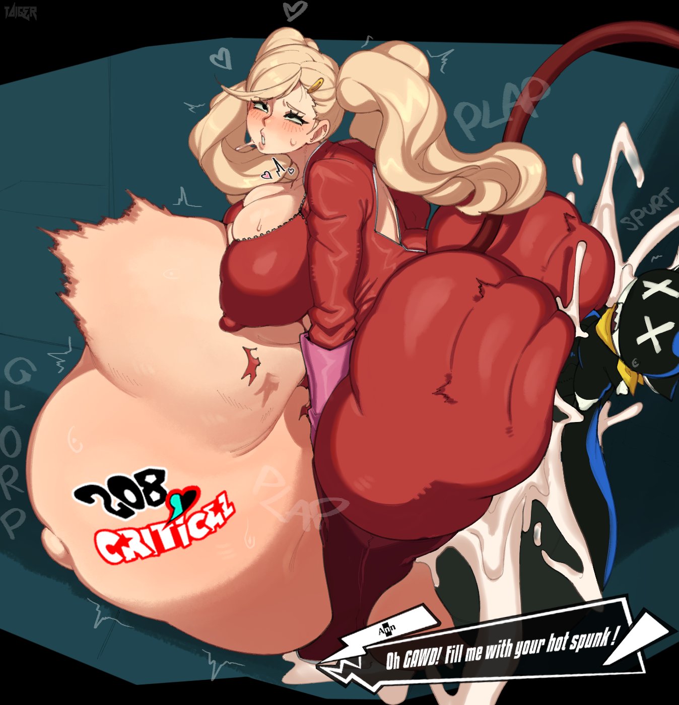 ann_takamaki belly belly_bulge belly_inflation big_ass big_butt bubble_ass bubble_butt hyper inflated_belly inflation large_ass large_butt morgana_(persona) persona persona_5 persona_5_royal size_difference small_but_hung taigerarts