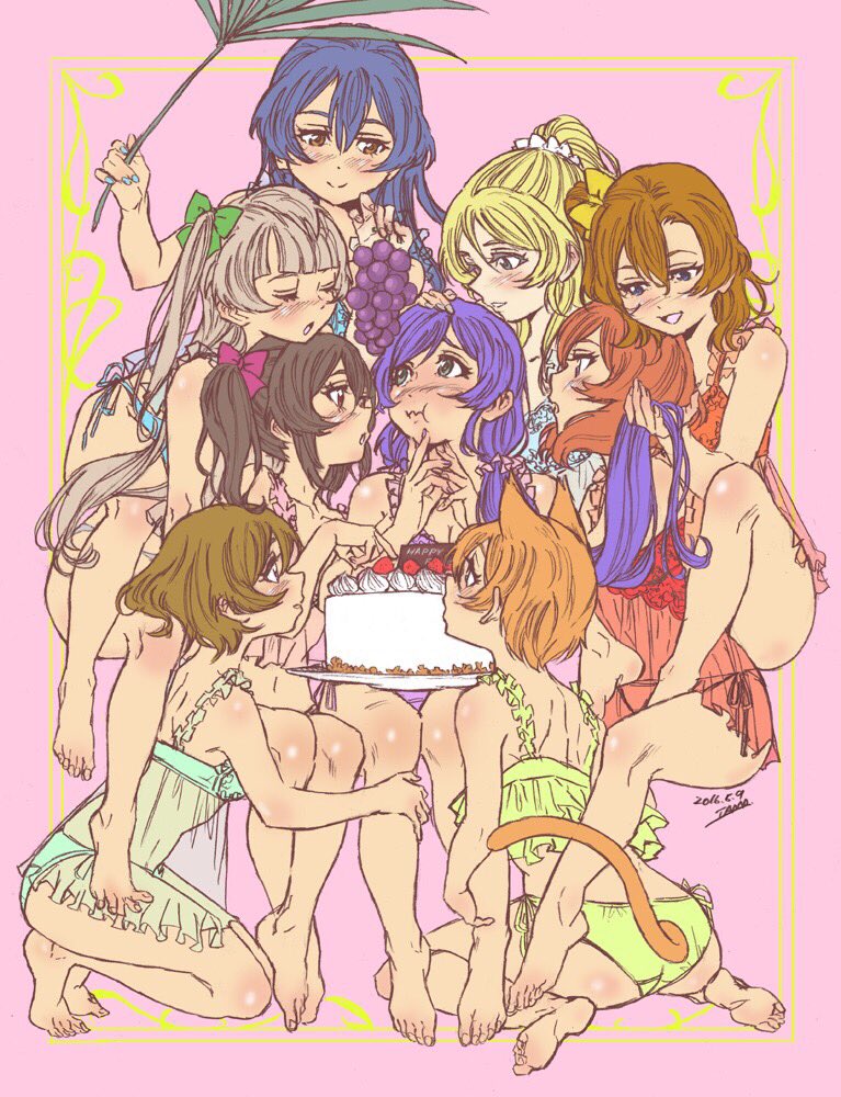 6+girls animal_ears ayase_eli bare_legs barefoot birthday_cake black_hair blonde_hair blue_hair blush breasts brown_hair cake cat_ears cat_tail cleavage dated feet female_only food frills fruit grapes hair_ribbon harem holding holding_own_hair hoshizora_rin kemonomimi_mode koizumi_hanayo kousaka_honoka leaf leaning_on_person leg_lock lingerie lingerie_only long_hair love_live! low_twintails minami_kotori multiple_girls nishikino_maki orange_hair ponytail purple_hair red_hair see-through_clothes short_hair sitting sonoda_umi strawberry swimsuit tail toes toujou_nozomi twintails yazawa_nico yuri