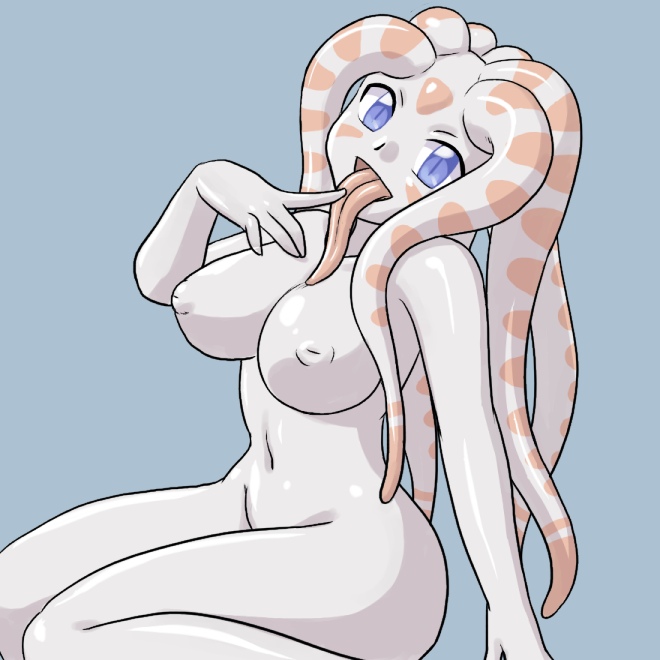 alien blue_eyes breasts copyright_request inverted_nipples monster_girl nipples purple_bonus purple_skin sea_angel tentacle tongue zanburg