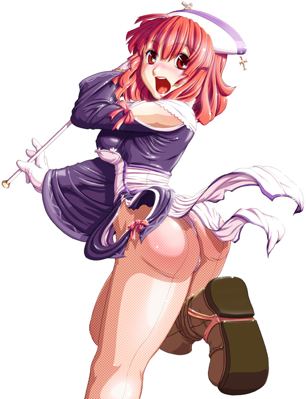 ass caryo fishnet_pantyhose fishnets la_pucelle_tactics nippon_ichi panties pantyhose priere red_hair surprised tabigarasu thong underwear