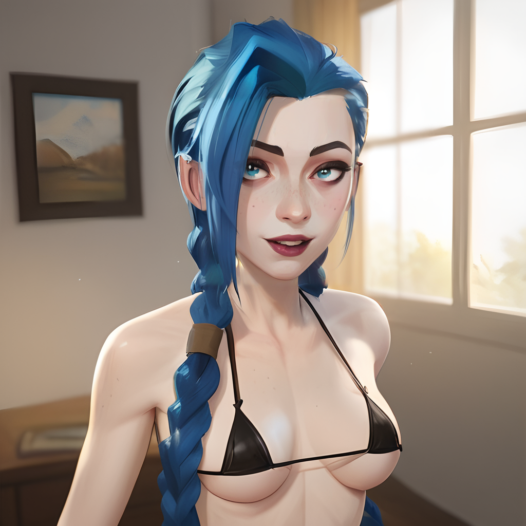 ai_generated arcane arcane:_league_of_legends arcane_jinx bikini bikini_top breasts breasts female indoors jinx_(arcane) jinx_(league_of_legends) league_of_legends looking_at_viewer medium_boobs micro_bikini sideboob string_bikini tagme