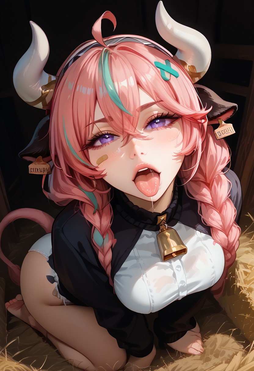 ai_generated cute fellatio female genshin_impact horn onna_exe pink_hair varesa varesa_(genshin_impact)
