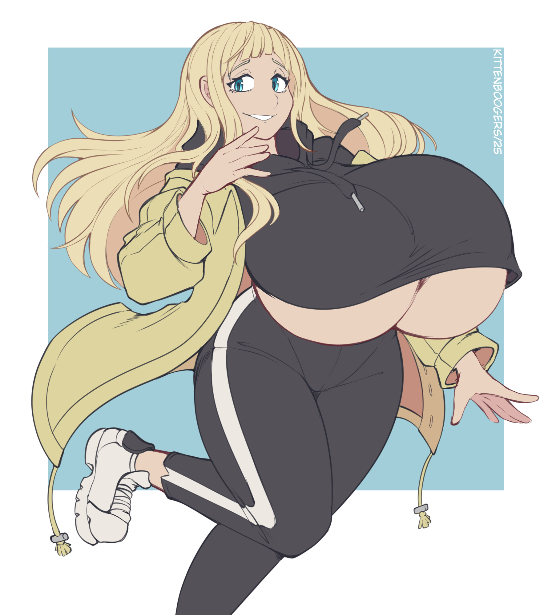 1girls, ass, breasts, breasts bigger than head, clothed, female, female only, huge ass, huge breasts, hyper, hyper breasts, kittenboogers, long hair, no bra, revealing clothes, smile, smug, solo female, tagme, underboob