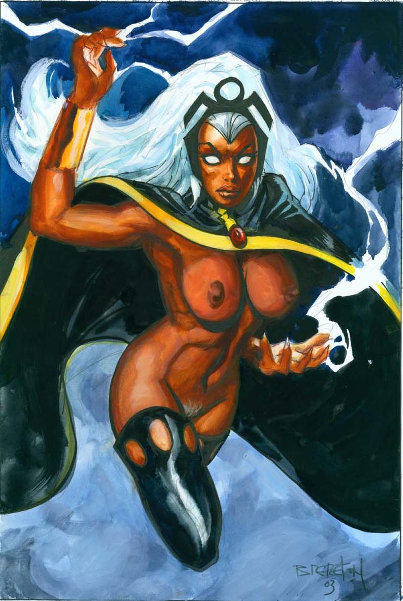 1girls 2003 areola areolae armpits artist_name big_breasts bracelet bracelets breasts brown_skin cape color colored dan_brereton dark-skinned_female dated female female_only female_pubic_hair large_breasts lightning long_hair marvel marvel_comics mutant navel nipples nude nudity ororo_munroe painting pubes pubic_hair signature solo stomach storm_(x-men) superhero superheroine thick_lips thighhighs tiara topless uncensored white_eyes white_hair x-men