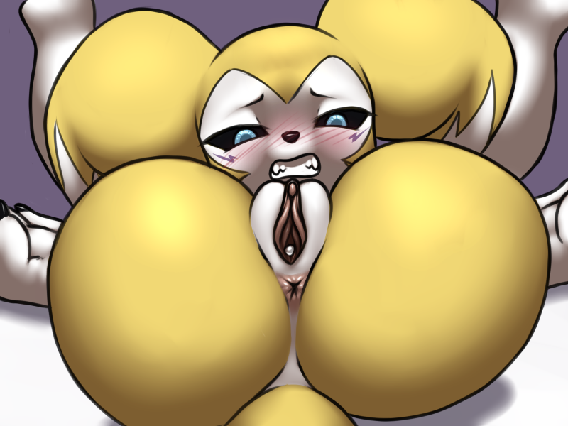 2019 4:3 anus ass blush clitoris digimon digimon_(species) fan_character female furball impmon pussy renamon renimpmon solo