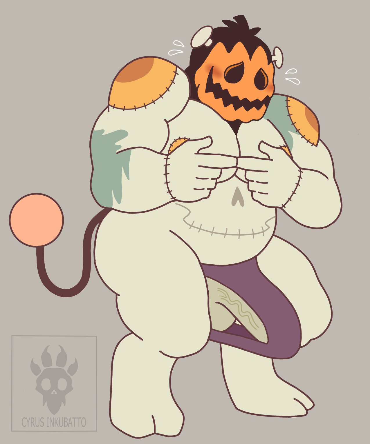 1boy, chubby, cute, cyrus inkubatto, deltarune, deltarune chapter 4, horns, huge cock, i need him, jackenstein, male, male only, markings, moobs, penis, pumpkin head, shy, solo, tagme, tail, undertale (series)