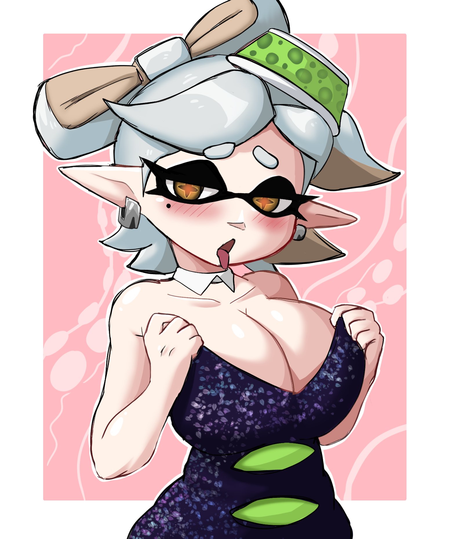 1girls, ass, big ass, big breasts, big butt, big thighs, big titties, breasts, curvaceous, curvaceous female, curvaceous figure, female, female only, fully clothed, hatzuhatzu, inkling, looking at viewer, marie (splatoon), nintendo, solo, splatoon, splatoon (series), squid sisters, tentacle hair, white hair, yellow eyes