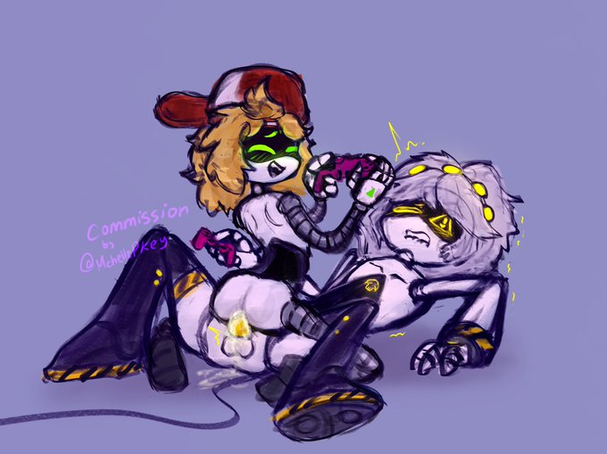1boy, 1girls, artist request, backwards baseball cap, biting own lip, blonde female, blonde hair, cowgirl, cowgirl position, cum, cum inside, disassembly drone, female, gaming, gaming while penetrated, genderswap, glitch productions, grey hair, male, male/female, murder drones, penis, riding, robot, robot boy, robot girl, rule 63, tagme, thad (murder drones), v (murder drones), visor, visor eyes, worker drone, yellow penis