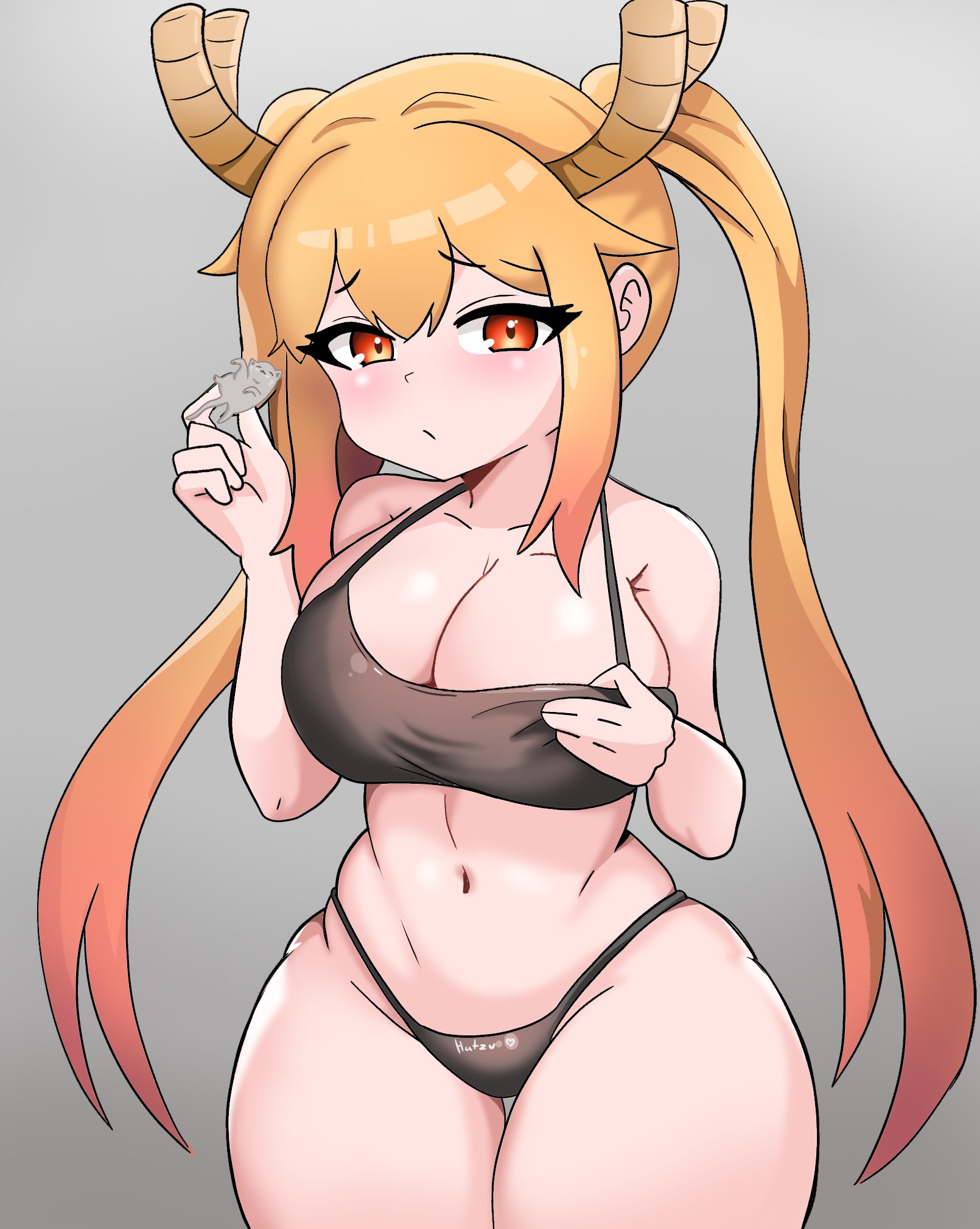 big breasts, big thighs, big titties, breasts, clothing, curvaceous, curvaceous female, curvaceous figure, curvy, curvy figure, curvy hips, female, female focus, female only, hatzuhatzu, kobayashi-san chi no maidragon, long hair, looking at viewer, miss kobayashi's dragon maid, orange hair, tohru (dragon maid), underwear
