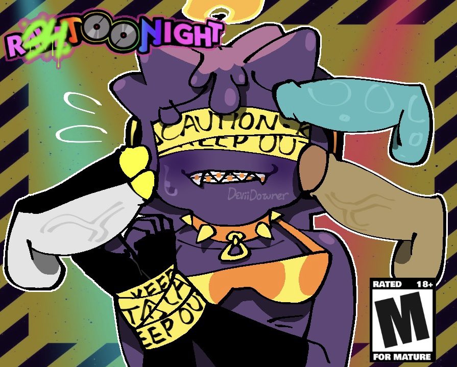 astro (dandy's world), bondage, caution tape, dandy's world, dicks out, dyle (dandy's world), fanart, pokerjokerful, rave, razzle and dazzle (dandy's world), waxwell (dandy's world)