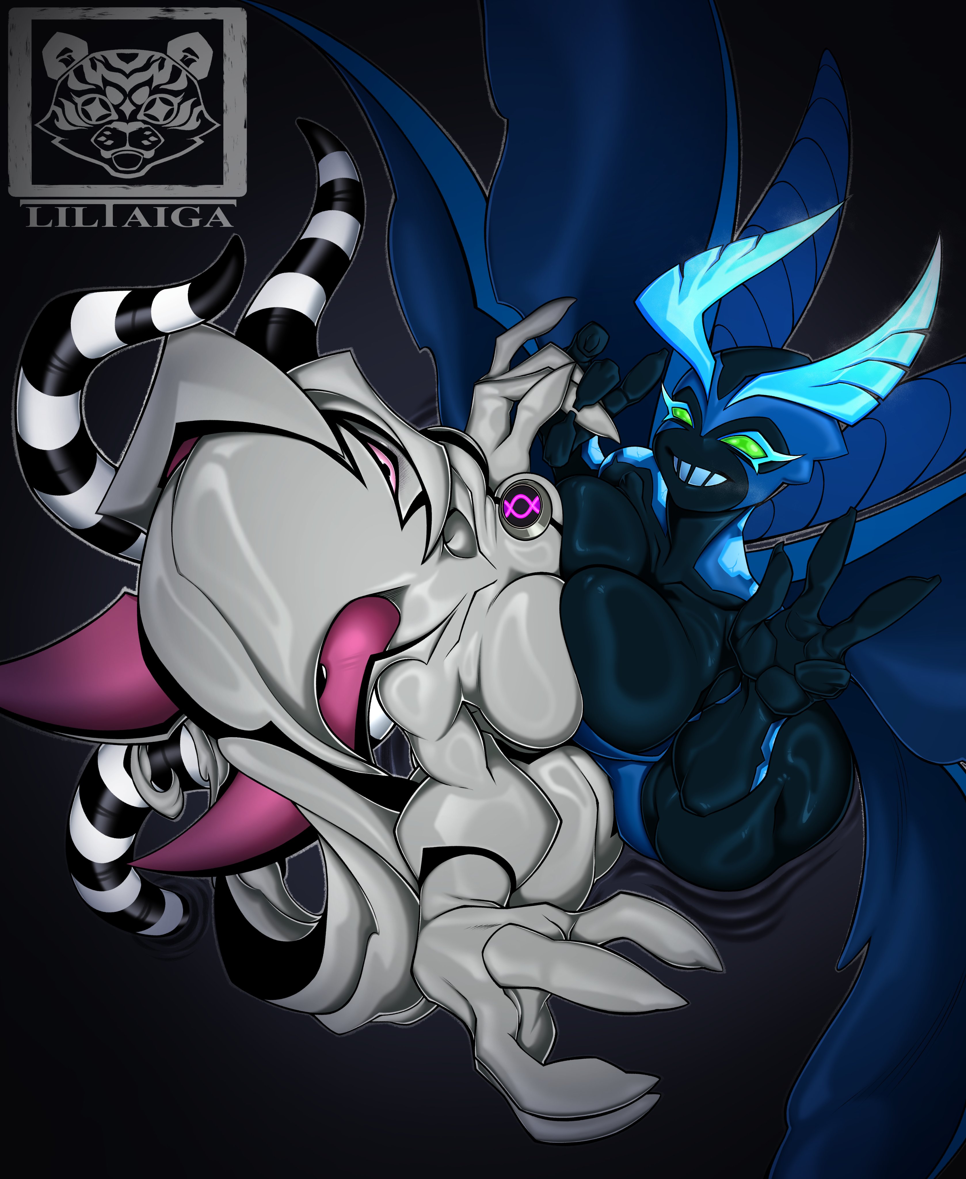 2girls, alien, alien girl, alien humanoid, ben 10, ben 10 alien force, big breasts, big chill, chaquetrix, ectonurite, ghostfreak, large breasts, liltaiga4, necrofriggian
