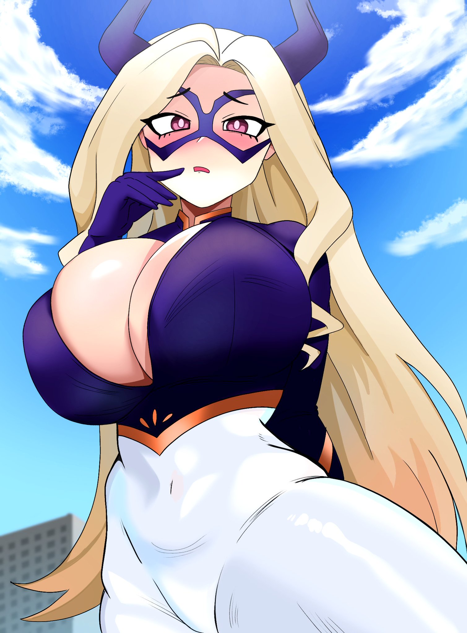 ass, big ass, big breasts, big butt, big thighs, big titties, breasts, curvaceous, curvaceous female, curvaceous figure, curvy, curvy figure, curvy hips, female, female focus, female only, hatzuhatzu, long hair, looking at viewer, mount lady, my hero academia, yellow hair, yuu takeyama