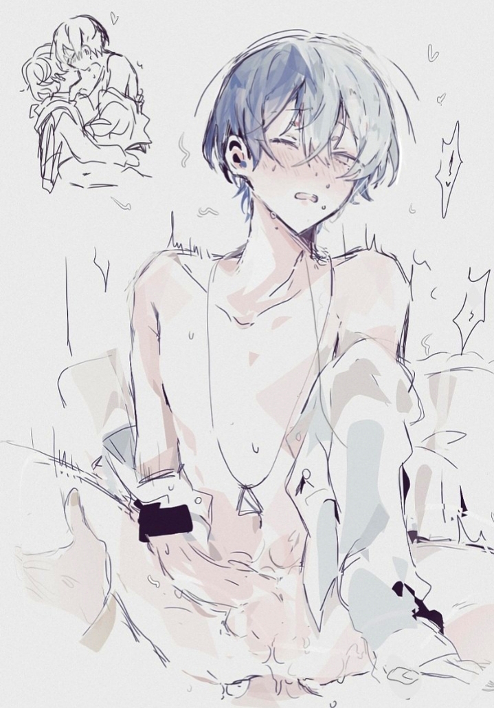 2boys, anal sex, aoyagi touya, colored, cum, gay, male, male only, male/male, penetration, project sekai, shinonome akito, shirt open, thrusting into ass, two-tone hair, yaoi