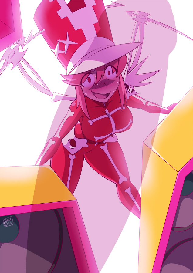 1futa, 1girls, blush, bodysuit, breasts, clothing, dmxwoops, female, futanari, hat, huge breasts, huge cock, imminent rape, imminent sex, intersex, jakuzure nonon, kill la kill, large penis, long hair, matoi ryuuko, naughty face, open mouth, penis, penis awe, penis shadow, pink eyes, pink hair, seductive, seductive smile, smile, surprised