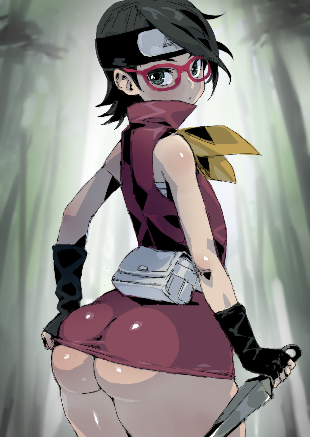 1girls alternate_costume ass ass_focus big_ass black_hair booty boruto:_naruto_next_generations cute female female_only hips huge_ass light-skinned_female light_skin looking_at_viewer looking_back naruto naruto_(series) petitdry pov sarada_uchiha solo solo_female solo_focus thick thick_ass thick_hips thick_legs thick_thighs wide_hips