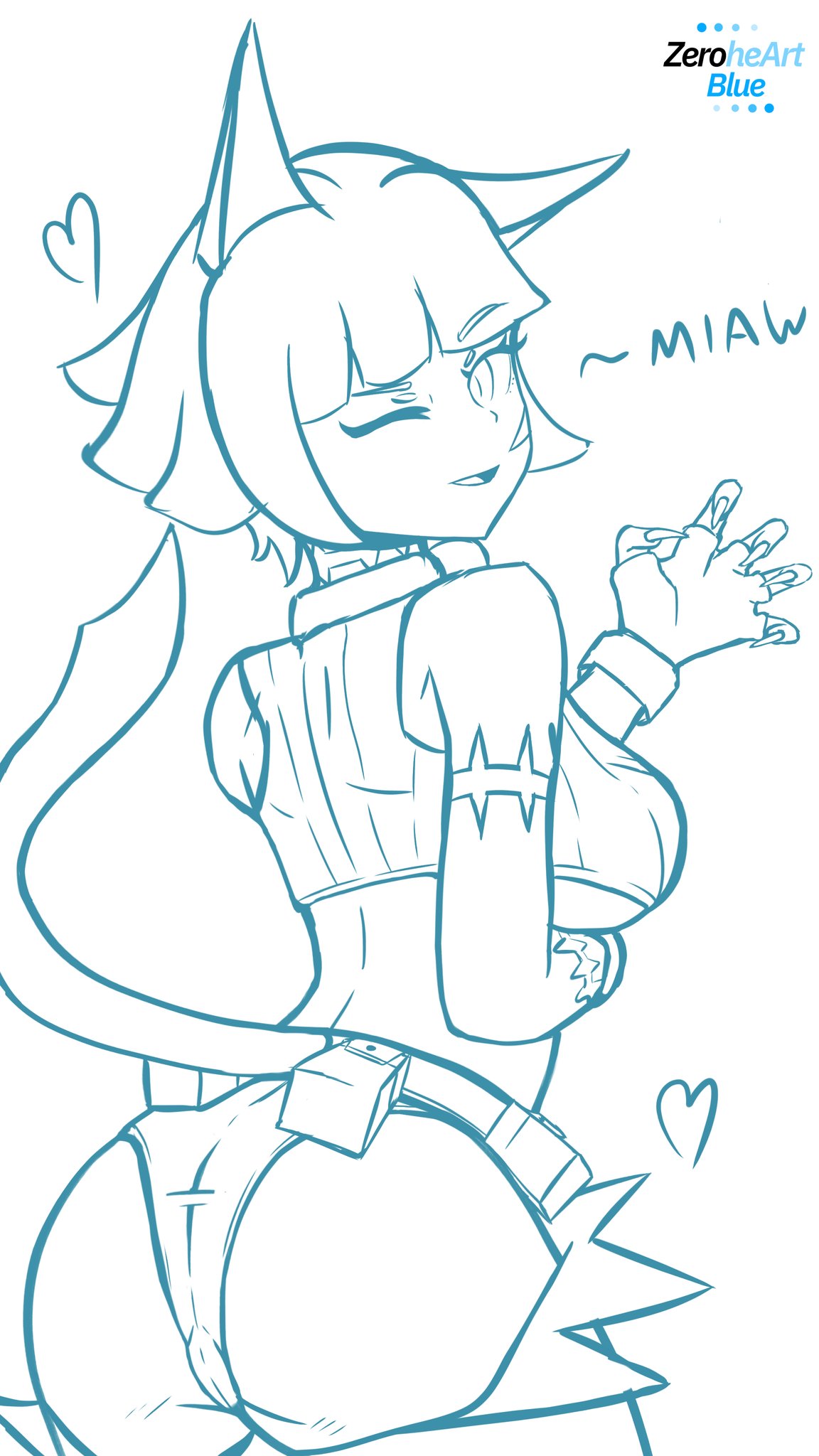 big_ass catgirl female looking_at_viewer looking_back looking_back_at_viewer nadia_fortune skullgirls video_games wink winking_at_viewer wip zerohe_art_blue