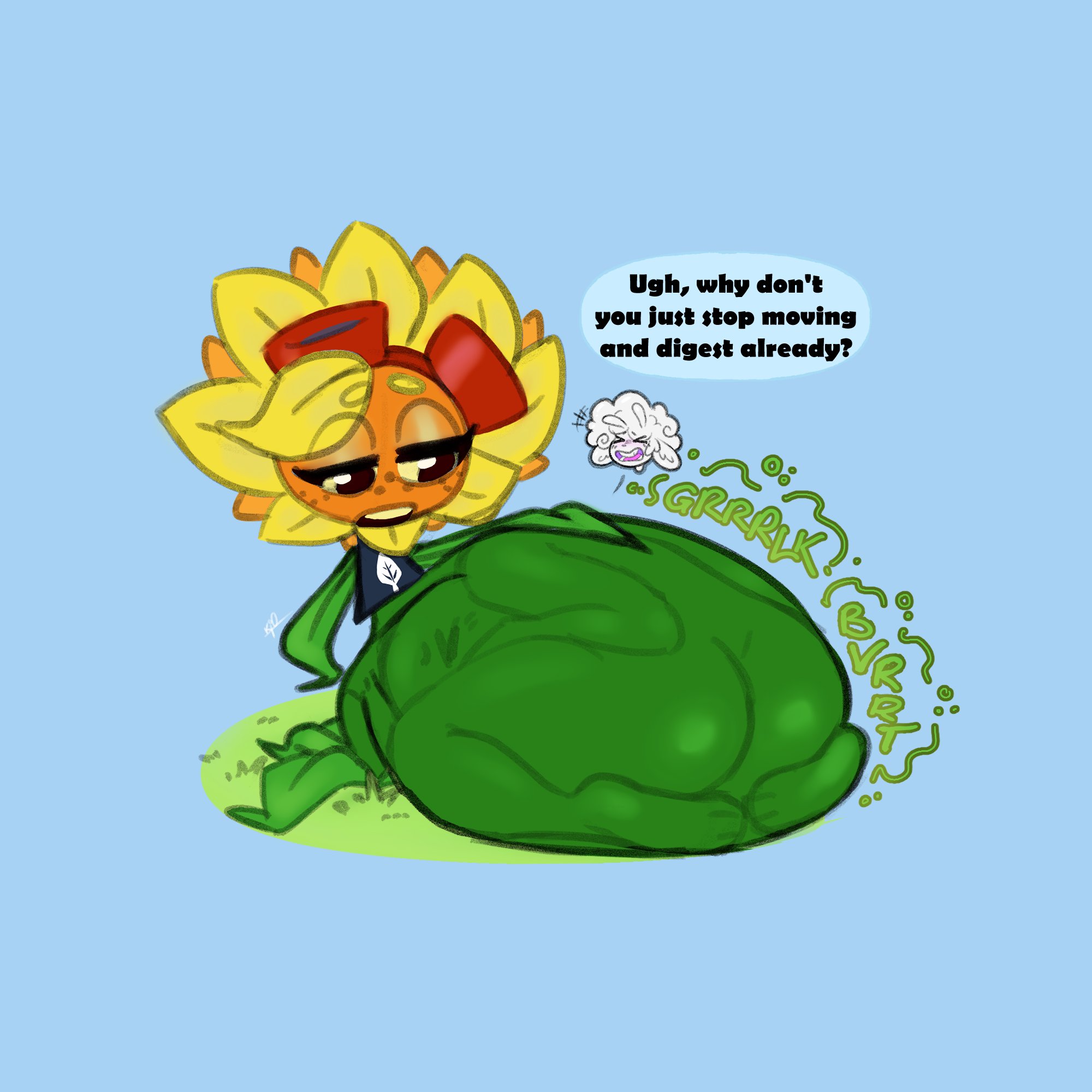 1girls, ass, belly, belly bulge, breasts, female, female only, female pred, flora fauna, gael2000, plant, plants vs zombies, plants vs. zombies, popcap games, pred, solar flare (pvz), sunflower (pvz), vore, vore belly
