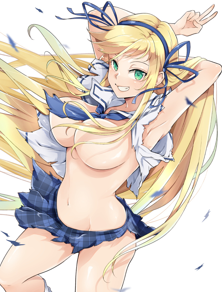 breasts hair katsuragi_(senran_kagura) large_breasts mzknk0 skirt torn_clothing very_long_hair