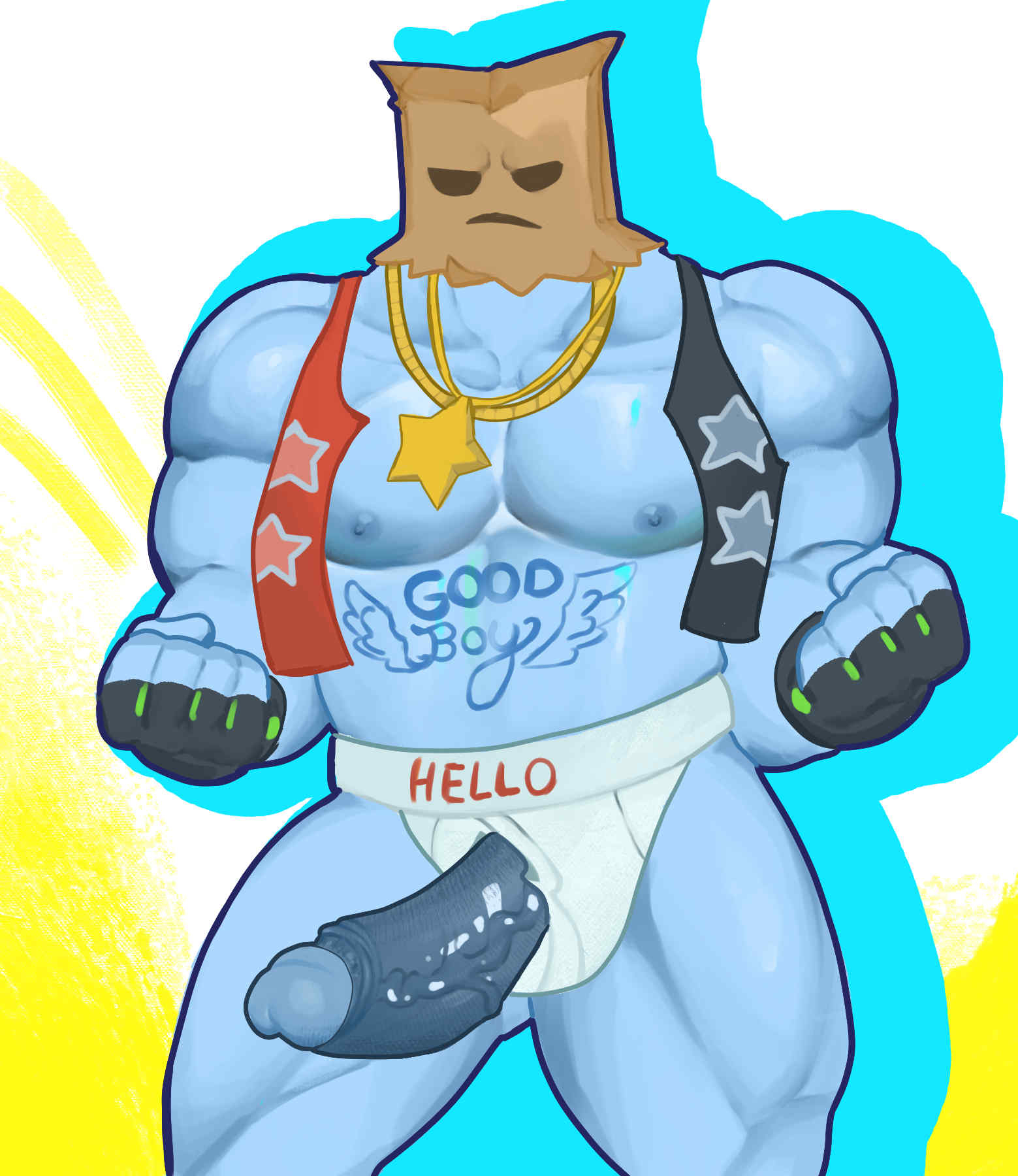 1boy, erection, ghosthimbo, godstv, kinni (godstv), male, male only, melbotstudio, muscular, muscular male, nipples, pecs, penis, solo, tattoo, underwear, veiny penis, video games