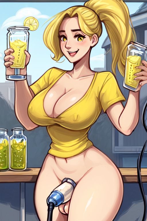 ai_generated blonde_hair drinking_urine futanari milking peeing public public_nudity urine