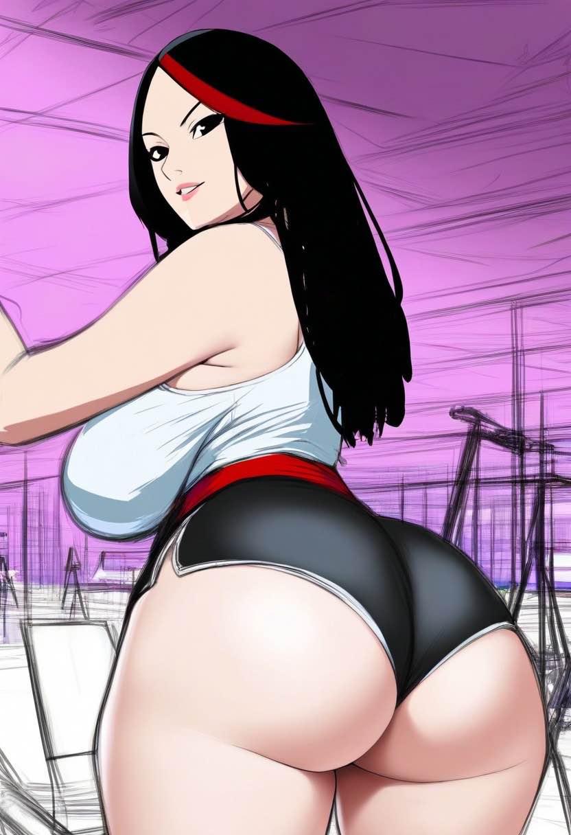 ai_generated big_ass big_breasts big_butt gym_shorts huge_ass huge_breasts japanese japanese_female kiko original_character ssktch tank_top thick thick_ass thick_hips thick_thighs