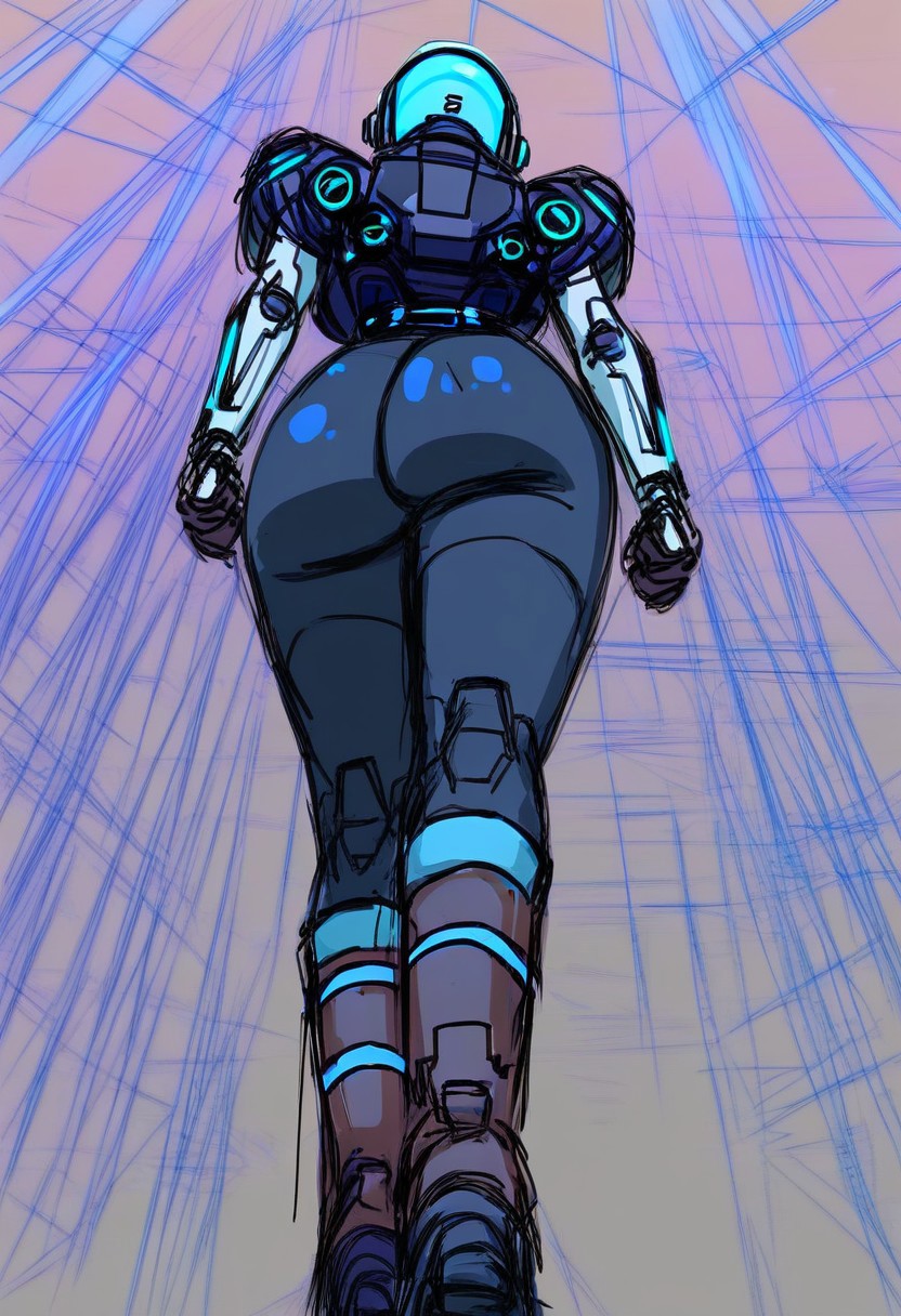 ai_generated curvy curvy_fi female from_behind helmet hidden_face hourglass_figure medium_ass original_character rang3r spacesuit ssktch tagme tech_suit thick_thighs visor