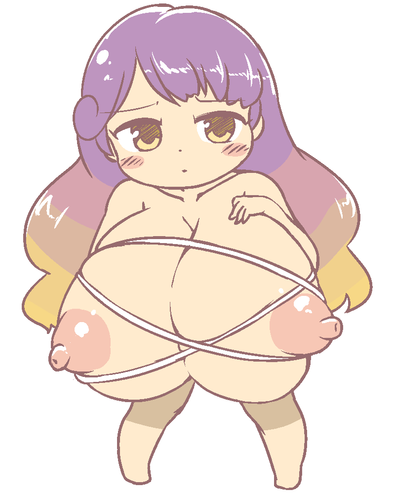 1girls areolae artist_request blonde_hair blush_stickers breasts breasts_bigger_than_head chibi chibi_style cleavage closed_mouth collarbone dot_nose full_body gyate_gyate hijiri_byakuren huge_breasts long_hair looking_to_the_side meme nipples nude nude_female purple_hair scary solo touhou yellow_eyes