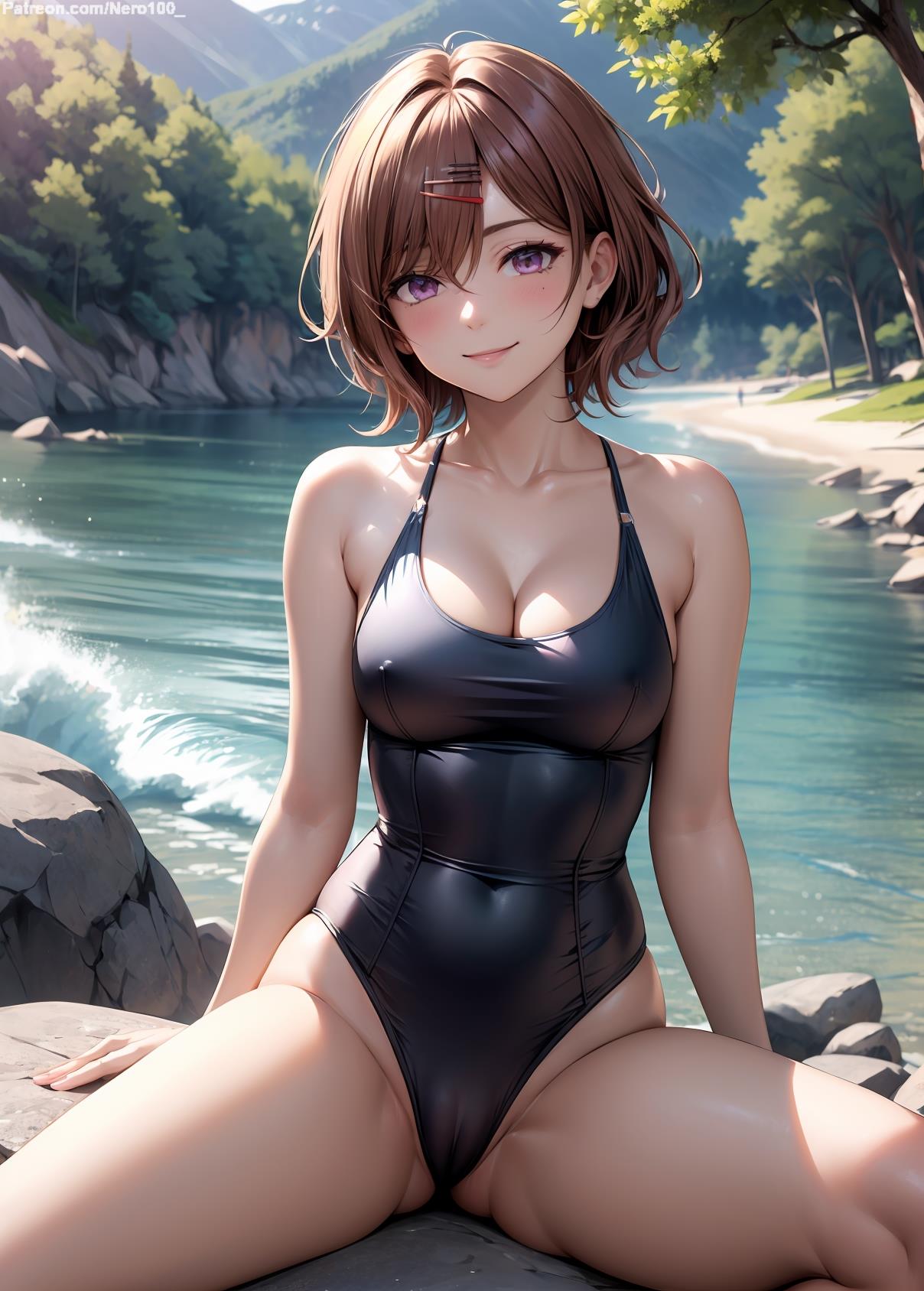 1girls 2d ai_generated athletic athletic_female bare_shoulders belly big_ass brown_hair cameltoe chest cleavage curvy curvy_figure cute cute_face detailed eyelashes eyeshadow female female_only fit fit_female focus hair_ornament high_quality higuchi_madoka idolmaster idolmaster_shiny_colors legs leotard light-skinned_female light_skin lips lipstick looking_at_viewer makeup mascara mature medium_breasts midriff naked navel nero100 one-piece_swimsuit pale-skinned_female pale_skin petite petite_body posing purple_eyes school_swimsuit seductive seductive_look short_hair skin_tight stable_diffusion swimsuit swimwear tagme thighs young younger_female