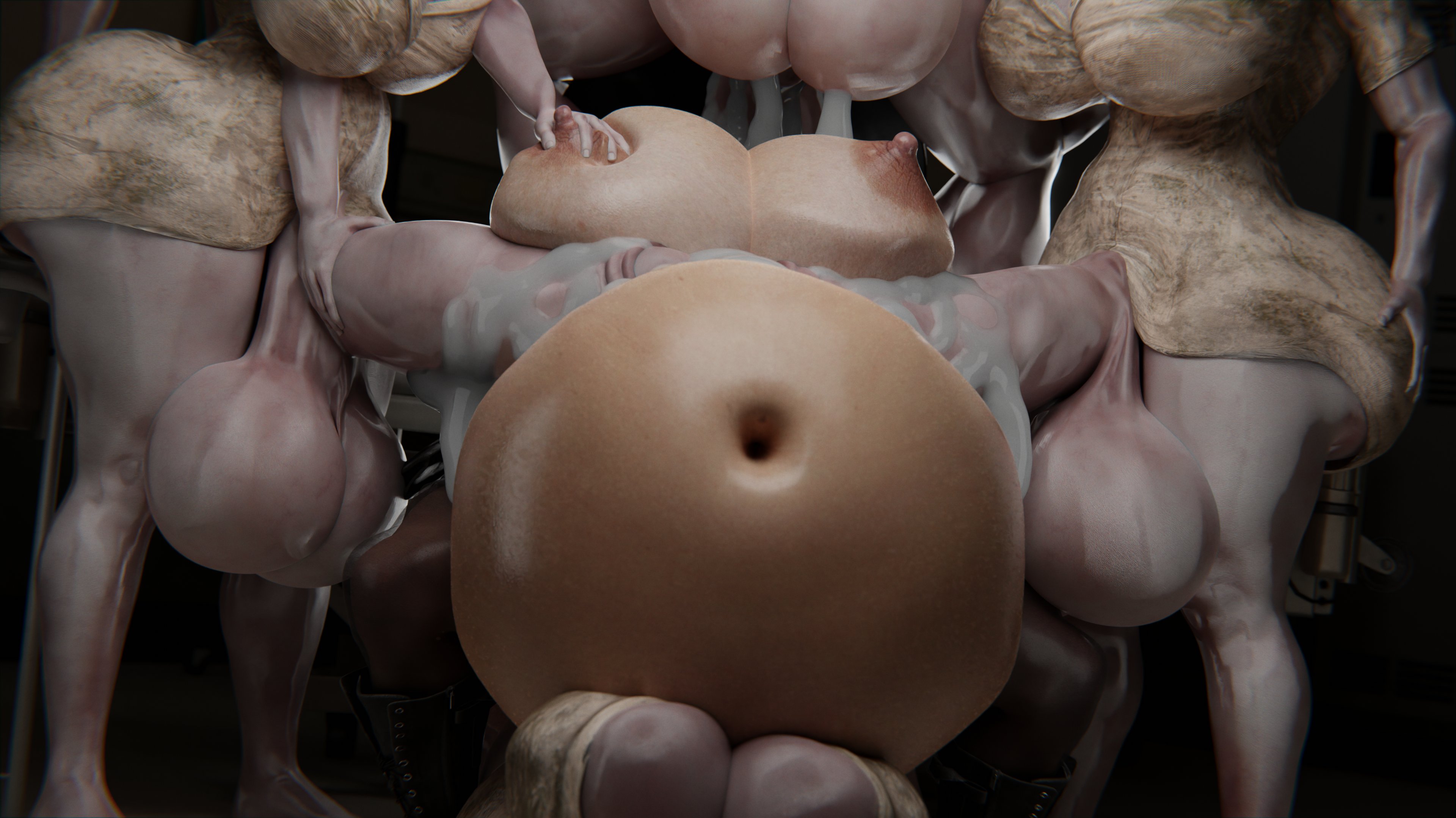 1girls, 3d, 4futas, big belly, big breasts, breast grab, breasts, bubble head nurse, claire redfield, crossover, cumflation, female, futa on female, futanari, gangbang, hyper penis, intersex, knyaz, nurse (silent hill), penis, resident evil, silent hill, stomach bulge