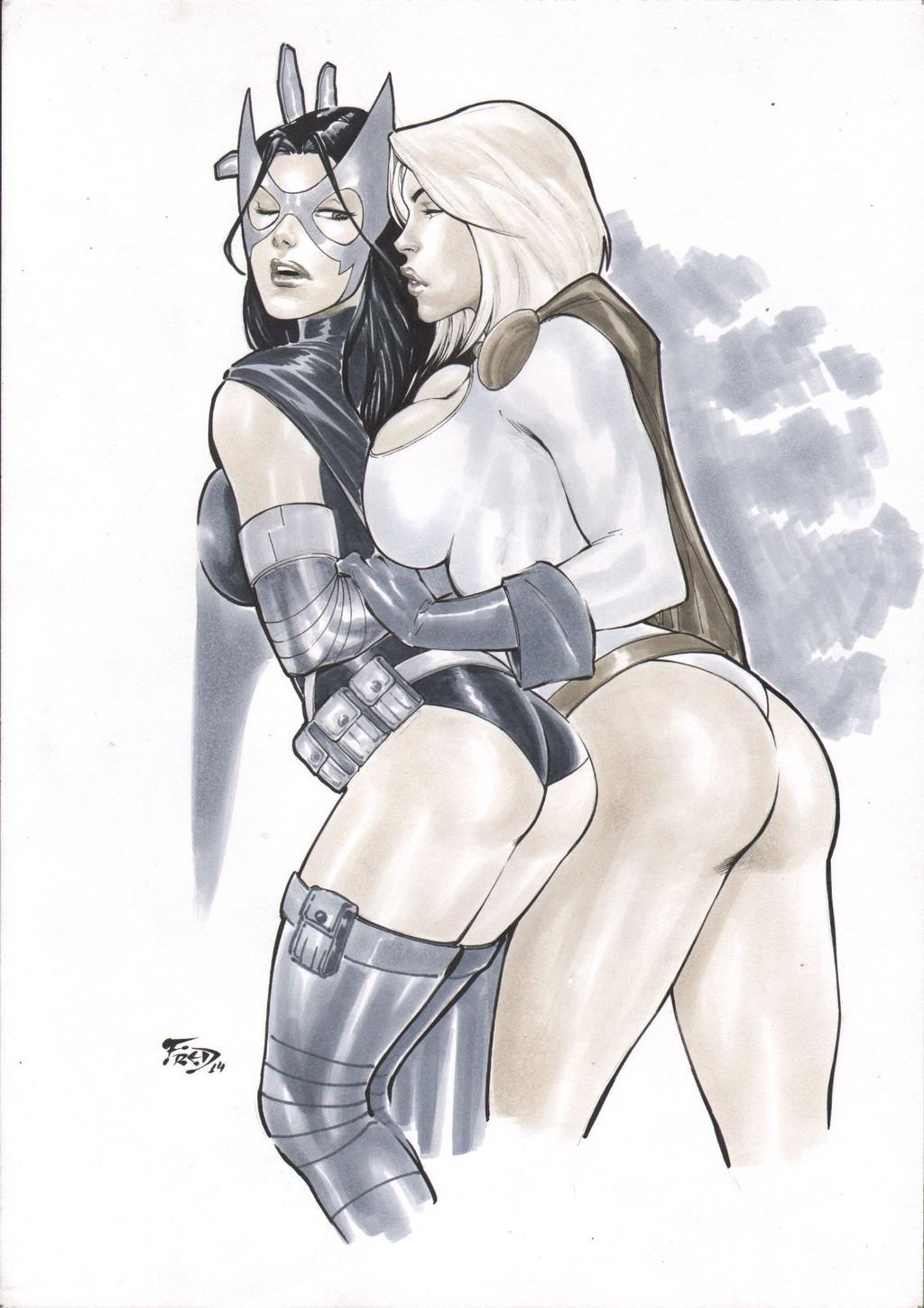 2014 2girls ass big_breasts birds_of_prey black_hair blonde_hair boots breast_squish breasts breasts_against_wall breasts_on_back cape catfight dated dc dc_comics earth-2 ed_benes_studio femdom femsub fred_benes gloves helena_bertinelli human huntress_(dc) jsa justice_society justice_society_of_america karen_starr kryptonian lezdom manhandling mask multiple_girls one_eye_closed pinned pouch pouches power_girl purple_boots purple_gloves purple_mask signature superheroine tight_clothing utility_belt wrestling yuri