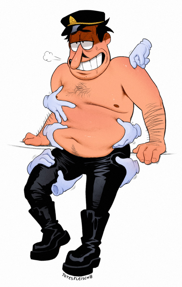 belly_grab chubby_male fat_man ghost_hands hairy_arms hairy_chest hands_on_hips hips_grab leather_boots leather_cap leather_pants moustache peppino_spaghetti pizza_tower solo_male topless_male totesfleisch8