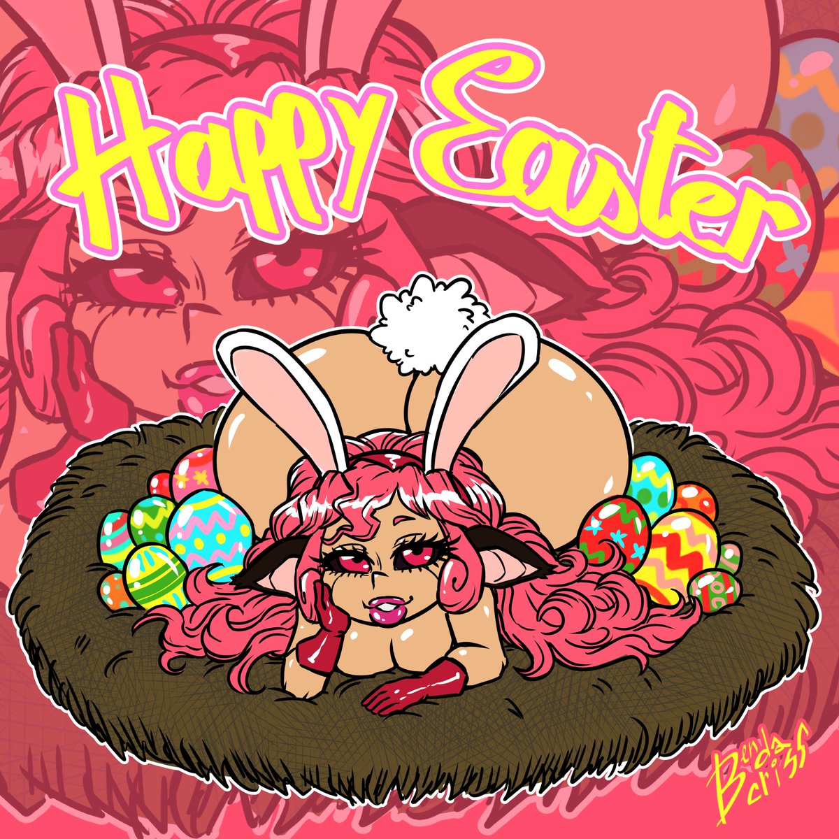 bendacriss black_sclera bunny_ears easter easter_bunny easter_egg huge_ass long_hair red_hair shortstack willemine