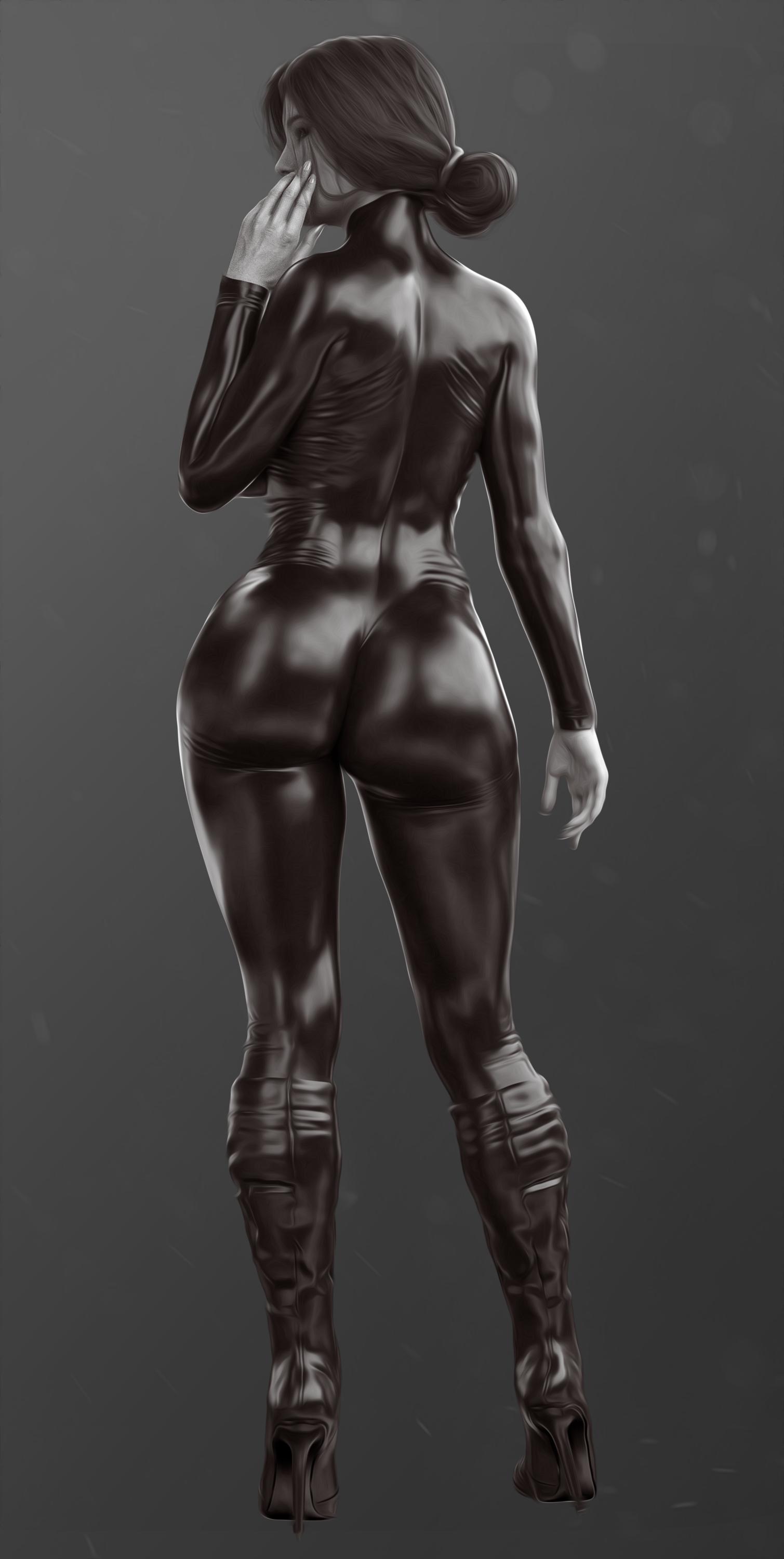 1girls, 3d, ass, big ass, bodysuit, cd projekt red, female, female only, latex, monochrome, solo, stevencarson, the witcher, the witcher (series), the witcher 2, the witcher 3: wild hunt, triss merigold